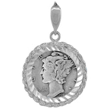 Load image into Gallery viewer, 925 Sterling Silver Rope Edge 10 Cent Dime Coin Bezel 18mm Prong Back