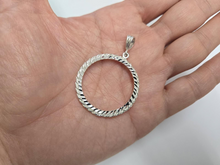 Load image into Gallery viewer, 925 Sterling Silver Rope Edge 50 Cent Half Dollar Coin Bezel 30mm Prong Back