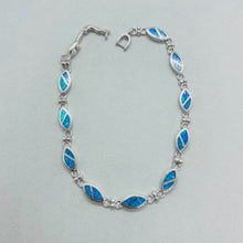Load image into Gallery viewer, Sterling Silver Synthetic Opal Navette Shaped Link Bracelet Hand Inlay