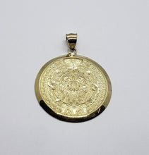 Load image into Gallery viewer, Authentic 14K Yellow Real Gold Aztec Round Calendar Pendant Charm Medal 3 Sizes