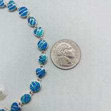 Load image into Gallery viewer, Sterling Silver Synthetic Opal Bracelet Heart Oval Round Links Hand Inlay