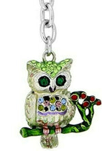 Load image into Gallery viewer, Jeweled Owl Key Chain Crystal Key Ring Multi color 3 1/2 inches long 33mm Round