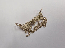 Load image into Gallery viewer, 10K Solid Yellow Gold Personalized Cursive Name Pendant w/ Heart & Butterflies