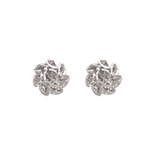 Load image into Gallery viewer, 14K White Gold High Polished Diamond Cut Flower Stud Earrings 11mm