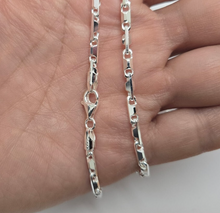 Load image into Gallery viewer, 925 Sterling Silver Beveled Edges Italian Baht Chain Necklace 3.7mm 7" to 30"