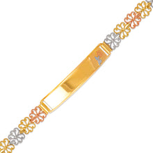 Load image into Gallery viewer, 14K Tri Color Gold Faceted Diamond Cut ID Bracelet 7mm Wide 8mm Center 7" Chain