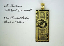 Load image into Gallery viewer, 10K Authentic Yellow Gold $100 One Hundred Dollar Bill Pendant Charm Diamond Cut