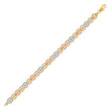 Load image into Gallery viewer, 14K Tri Color Gold Faceted Diamond Cut Bracelet 7 mm 7" Chain Brazalete tricolor