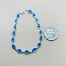 Load image into Gallery viewer, Sterling Silver Synthetic Opal Bracelet Oval Links 6mm Wide