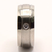 Load image into Gallery viewer, Stainless Steel Domed Two Grooves Matte Center with CZ Wedding Band Ring 8mm