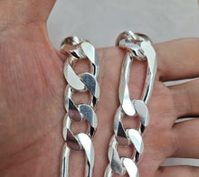 Load image into Gallery viewer, 925 Sterling Silver Heavy Thick Figaro Chain Bracelet Necklace Man 15mm 8"- 30"