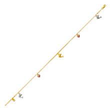 Load image into Gallery viewer, Authentic 14K Tricolor Gold Beautiful Cute Dangling Dolphin & Heart Anklet