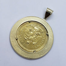 Load image into Gallery viewer, 10k Yellow Gold Eagle Mexico 50 Peso Coin Bezel 2" (50mm) Diameter Greek Key