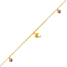 Load image into Gallery viewer, Authentic 14K Tricolor Gold Beautiful Cute Dangling Dolphin & Heart Anklet