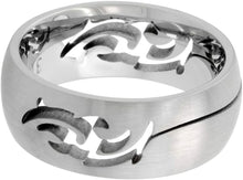 Load image into Gallery viewer, Surgical Steel Domed 9mm Tribal Design Ring Wedding Band Matte Finish Size 7-14