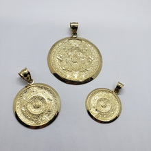 Load image into Gallery viewer, Authentic 14K Yellow Real Gold Aztec Round Calendar Pendant Charm Medal 3 Sizes