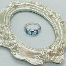 Load image into Gallery viewer, Sterling Silver Blue Synthetic Opal Dome Ring for Women CZ Accent Tapered