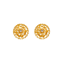 Load image into Gallery viewer, 14K Real Two Tone Gold Small Diamond Cut Flower Stud Earrings 12mm