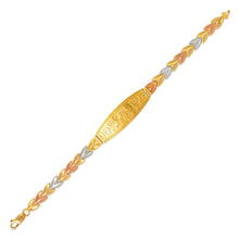 Load image into Gallery viewer, 14K Tri Color Gold Faceted Diamond Cut Good Luck ID Bracelet 6mm / 12mm 7" Chain