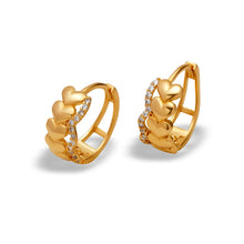 Load image into Gallery viewer, 14K Yellow Gold Earrings Sparkling Accents Heart Theme Huggies Hoop 6.5x14mm