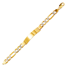 Load image into Gallery viewer, 14K Two Tone Gold Figaro ID Bracelet 11mm/10mm 8" 8.5" long Engraving Available