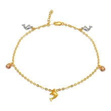 Load image into Gallery viewer, 14K Tricolor Gold Dolphin Charm Bracelet Anklet 2mm Link 11mm Charm 10" Chain