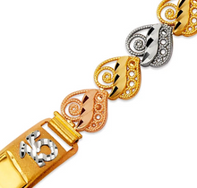 Load image into Gallery viewer, 14K Tri Color Gold 15 Anos Quinceanera Diamond Cut Faceted ID Bracelet 8mm