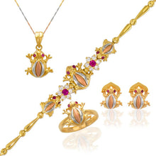 Load image into Gallery viewer, 14K Tricolor Gold Fancy Frog Bracelet 2mm Wide 13mm Center, Set Available