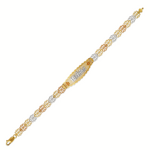 Load image into Gallery viewer, 14K Tri Color Gold 15 Anos Quinceanera Diamond Cut Faceted ID Bracelet 7mm/12mm