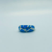 Load image into Gallery viewer, Sterling Silver Blue Synthetic Opal Knife Edge Ring