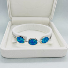 Load image into Gallery viewer, Sterling Silver Synthetic Opal 3Oval Links Bolo Bracelet for Women Sliding Clasp