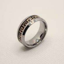 Load image into Gallery viewer, Tungsten Carbide Flat Yellow Greek Key Inlay Beveled Edge Wedding Band Ring 8mm