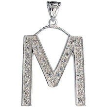 Load image into Gallery viewer, 925 Sterling Silver CZ Block Initial Letter Alphabet Pendant 1 5/8 Inch Wide