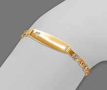 Load image into Gallery viewer, 14K Tri Color Gold Kids Margarita Heart ID Bracelet 6mm/3.5mm 6" Engraving Avail