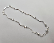 Load image into Gallery viewer, 925 Sterling Silver Wavy Link Anklet with Hearts 6mm, Fits 9" to 10" Ankles