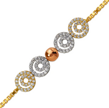 Load image into Gallery viewer, 14K Tricolor Gold 8mm Center, 1mm Ladies Bracelet High Polished Fancy Chain
