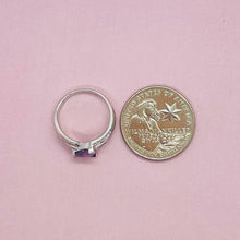 Load image into Gallery viewer, Sterling Silver Blue Synthetic Opal Trillion Cut Ring for Women White & Amethyst
