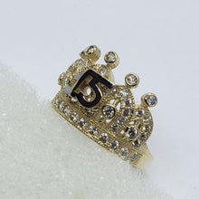 Load image into Gallery viewer, 14K Solid Yellow Gold CZ Crown Sweet 15 Ring Quinceanera Anos Birthday Band Girl