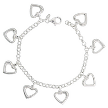 Load image into Gallery viewer, 925 Sterling Silver Puffy Cut-Out Hearts Bracelet for Women 3/4 inch 7 inch long