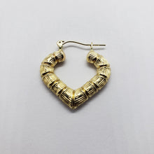 Load image into Gallery viewer, 10K Yellow Gold Door Knocker Heart Bamboo Hoop Earrings 2 Sizes