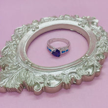 Load image into Gallery viewer, Sterling Silver Blue Synthetic Opal Trillion Cut Ring for Women White & Amethyst