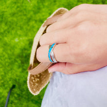 Load image into Gallery viewer, Sterling Silver Blue Synthetic Opal Crossover Ring