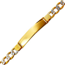 Load image into Gallery viewer, 14K Two Tone Gold 10mm ID Bracelet 9mm Figaro Chain 8" 8.5" Engraving Available