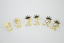 Load image into Gallery viewer, 10K Yellow Gold Handmade Initial Earrings Diamond Cut with Crown Letters A~Z