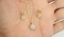 Load image into Gallery viewer, 14K Yellow Gold Round Solitaire Set Pendant Earrings Singapore Chain Necklace