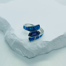 Load image into Gallery viewer, Sterling Silver Blue Synthetic Opal Hexagon Cut Ring