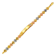 Load image into Gallery viewer, 14K Tri Color Gold Faceted DC 15 Anos ID Bracelet 8mm Wide 8mm Center 7" Chain