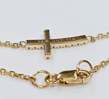 Load image into Gallery viewer, 14K Gold Rolo Chain with Diamonds Side Cross Bracelet Anklet Necklace Handmade