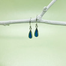 Load image into Gallery viewer, Sterling Silver Synthetic Opal Dangling Earrings Thin Water Droplets