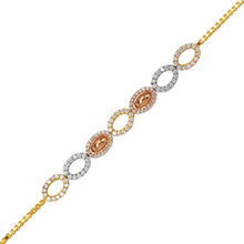 Load image into Gallery viewer, 14K Tricolor Gold 6mm Center, 1mm Ladies Bracelet High Polished Fancy Chain
